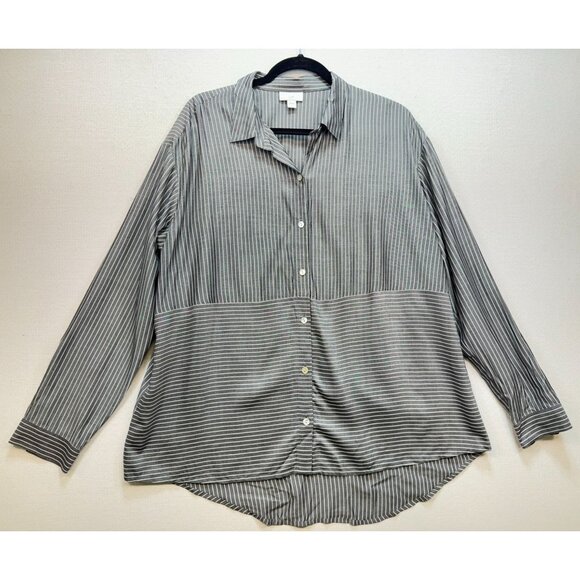 J. Jill Women's Rayon Button Down Shirt Stripe Size L White Gray Long Sleeve - Picture 1 of 13
